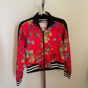 Alice and olivia red floral bomber jacket